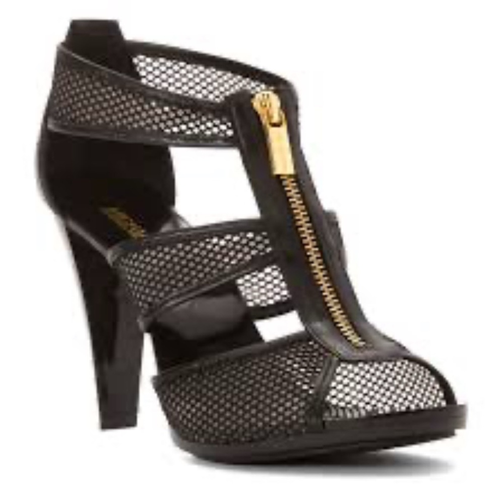 Michael Kors Black and Gold Heels with Mesh Design